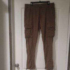 Pacsun Men's Brown Cargo Pants . Elastic Waistband. Drawstring Size Slim XL